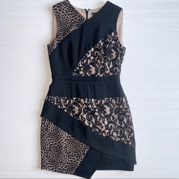 BCBGMAXAZRIA Asymmetrical Black Lace Mini Dress. Item# 0073 - Picture 3 of 5